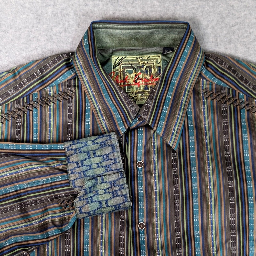 Robert Graham XL ZAGARIS Multi Color Stripe Embroidered Shirt New
